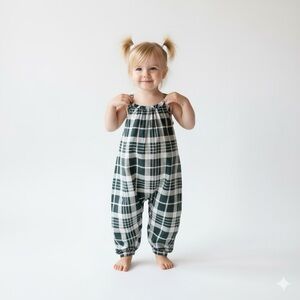 Kate Quinn Organics Baby Girl Green Plaid Jumpsuit Romper